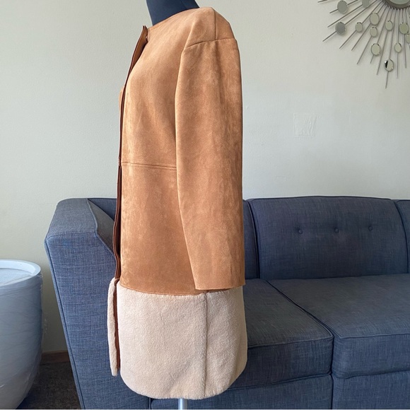 Zara Faux Suede Long Jacket Coat Brown - Picture 2 of 9